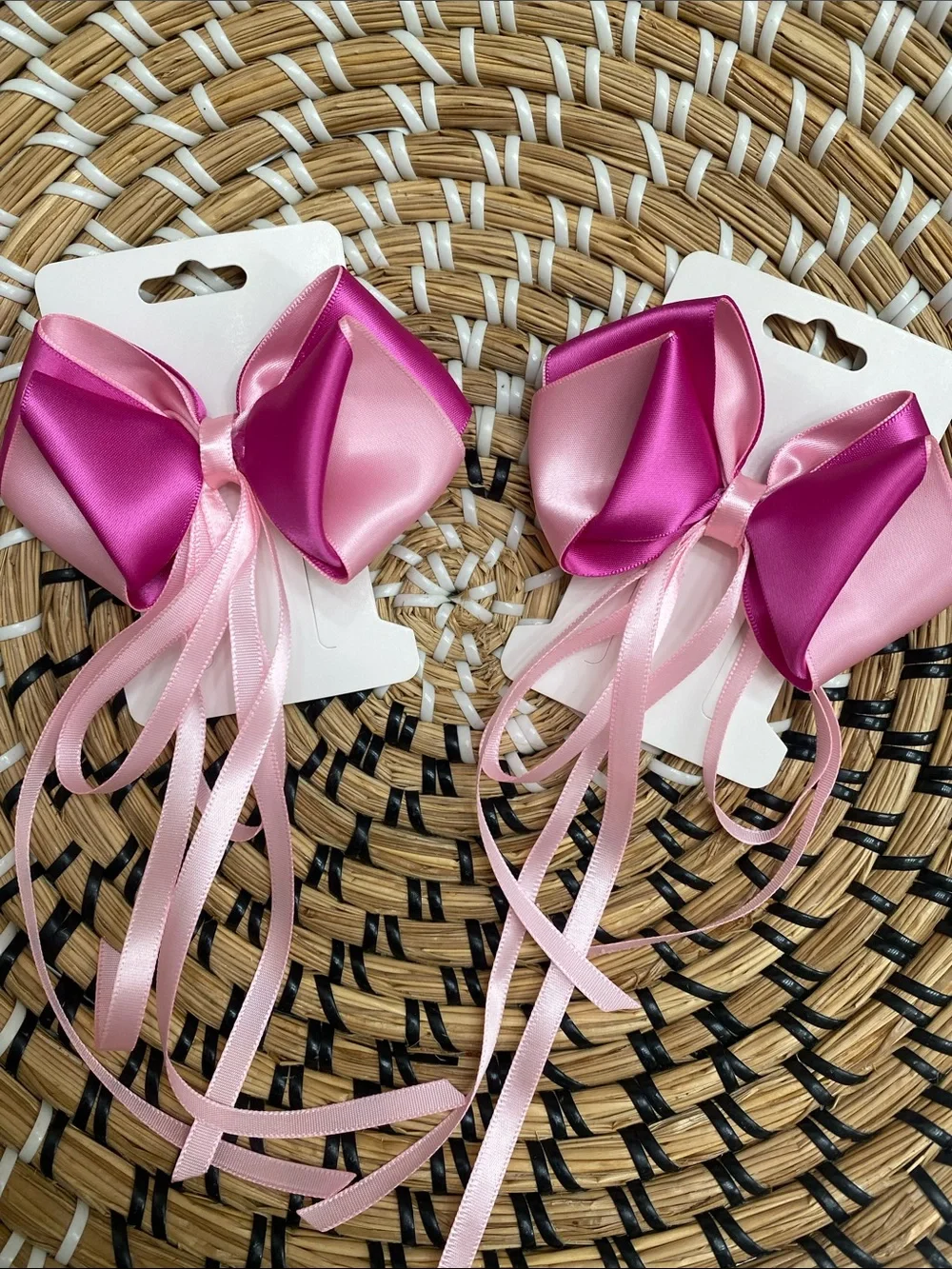 Pink and Fuchsia Satin Ribbon Hair Bows
